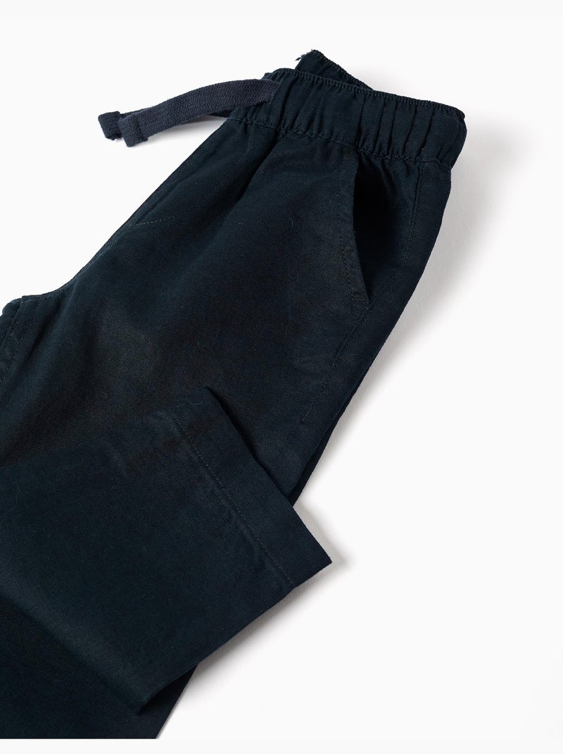 Pantaloni baggy in lino con coulisse Blu scuro - Kiabi