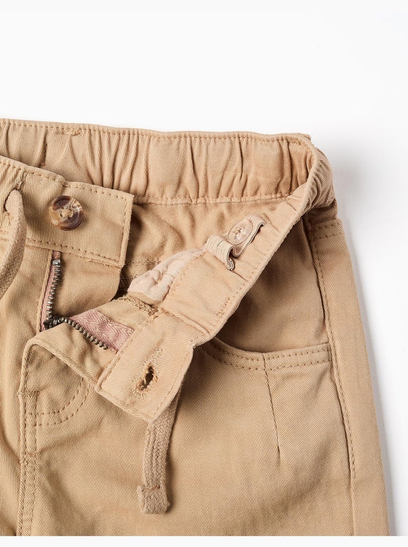 Pantaloni baggy in twill con coulisse Beige - Kiabi