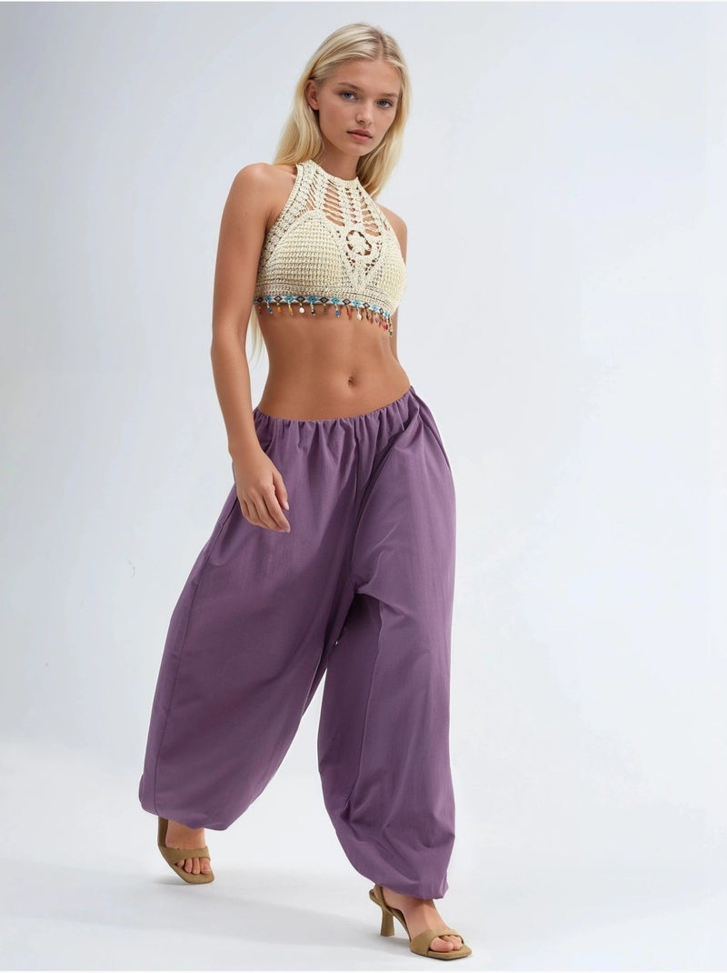 Pantaloni balloon con vita elasticizzata busem Blu lavanda - Kiabi