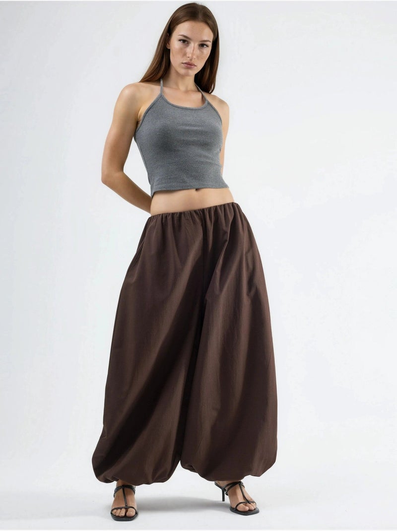Pantaloni balloon con vita elasticizzata busem Marrone cioccolato - Kiabi