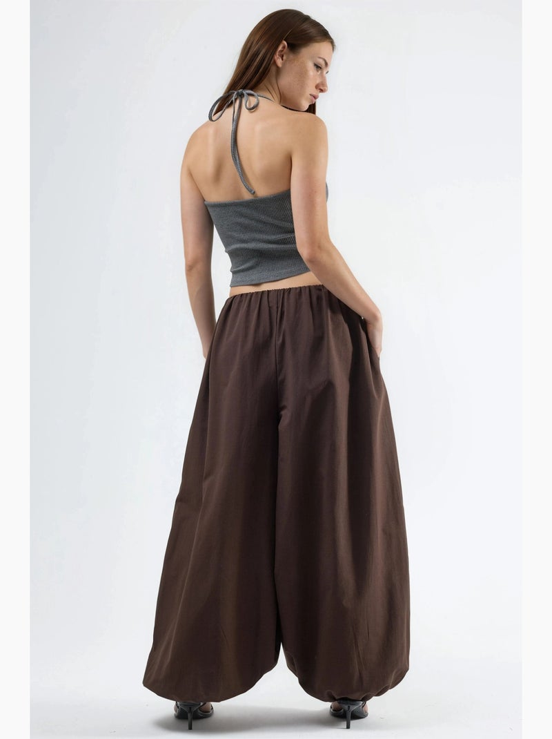 Pantaloni balloon con vita elasticizzata busem Marrone cioccolato - Kiabi