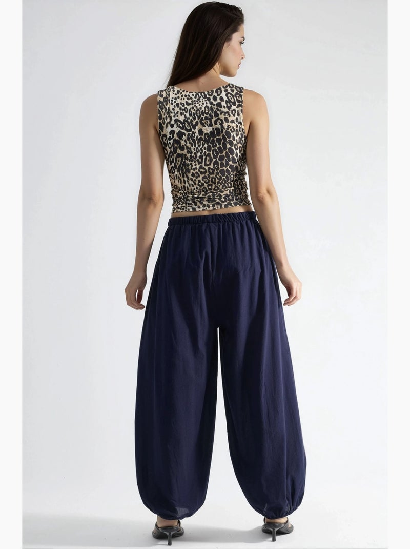 Pantaloni balloon con vita elasticizzata e tasche busem Blu marino - Kiabi