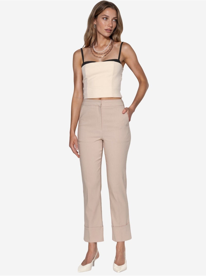 Pantaloni bengalin stretch a vita alta hiccup Sabbia - Kiabi