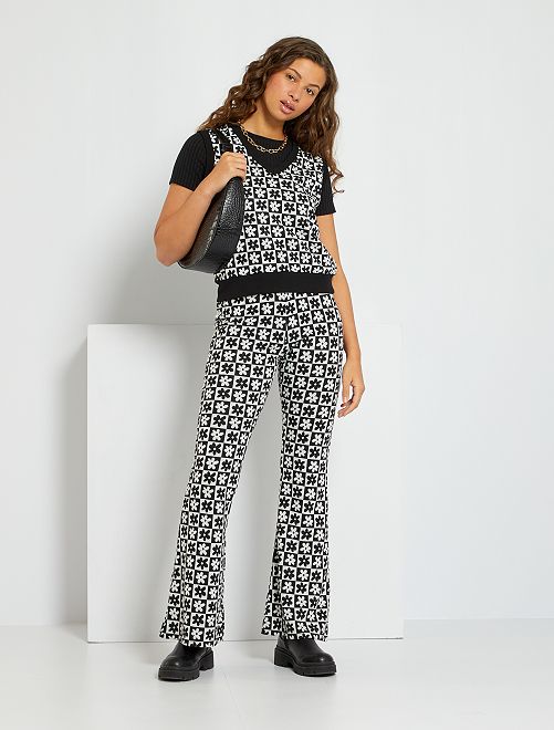 Pantaloni bootcut a fiori - nero/bianco - Kiabi - 12.00€