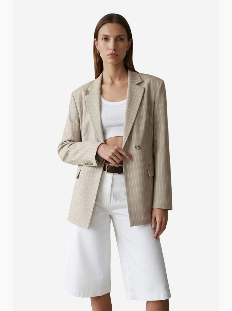 Pantaloni capri a righe a vita alta a gamba ampia dilvin Bianco - Kiabi