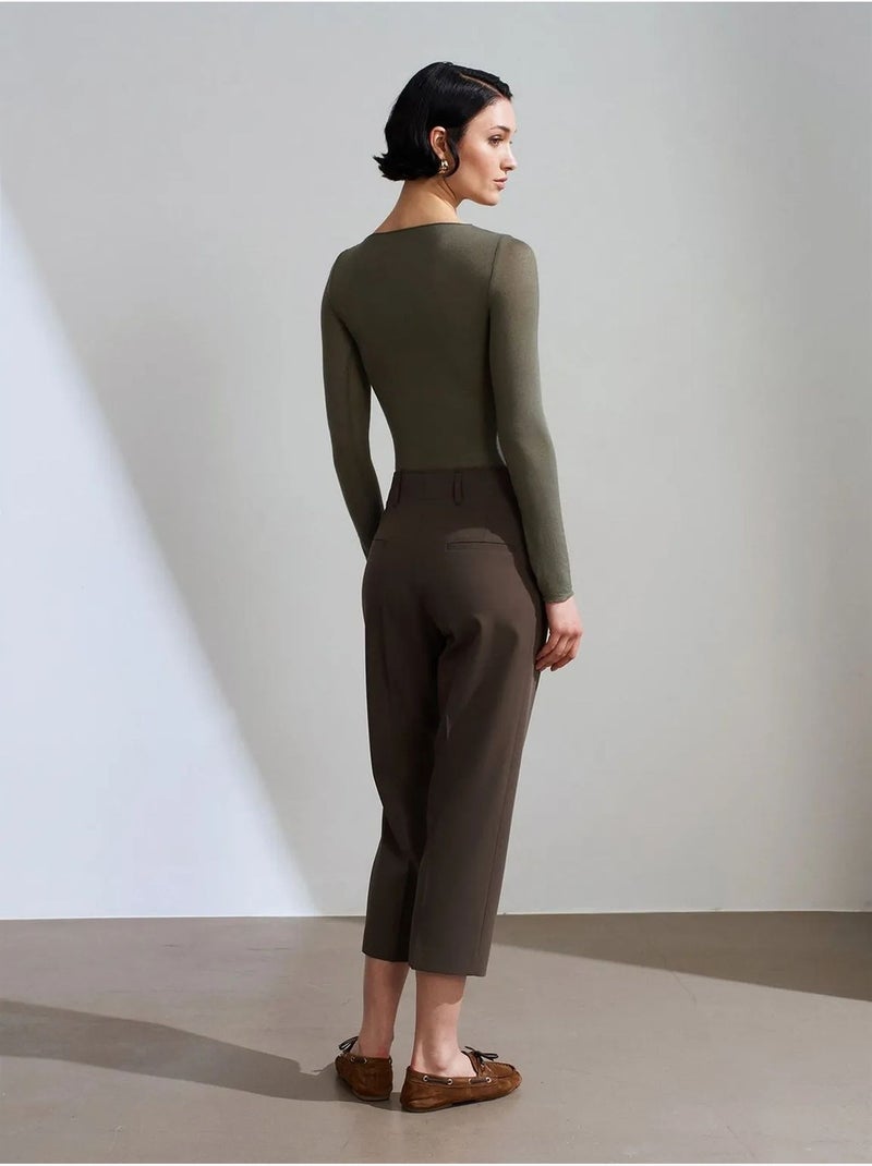 Pantaloni capri a vita alta con cintura da donna dilvin Verde kaki - Kiabi