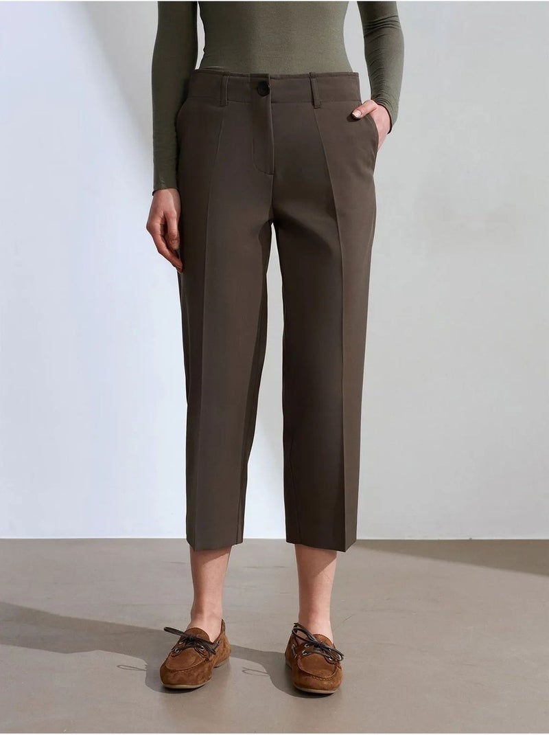 Pantaloni capri a vita alta con cintura da donna dilvin Verde kaki - Kiabi