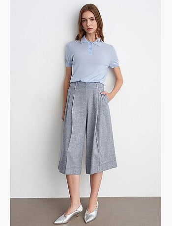 Pantaloni capri a vita alta plissettati a gamba ampia dilvin