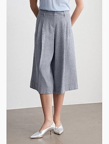 Pantaloni capri a vita alta plissettati a gamba ampia dilvin