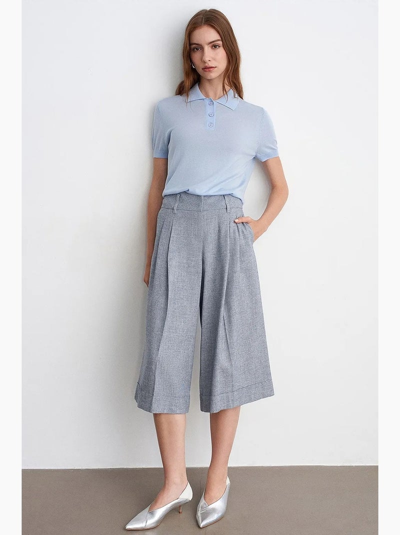 Pantaloni capri a vita alta plissettati a gamba ampia dilvin Grigio chiaro - Kiabi