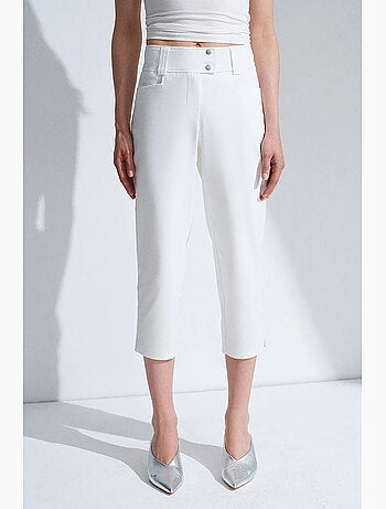 Pantaloni capri da donna a vita alta a gamba ampia dilvin
