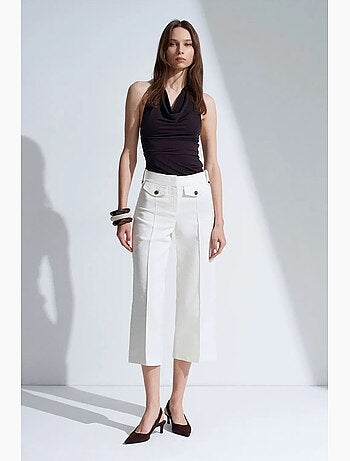 Pantaloni capri in popeline di cotone vita alta dilvin