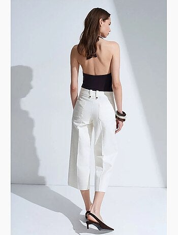 Pantaloni capri in popeline di cotone vita alta dilvin