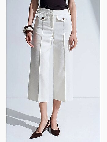 Pantaloni capri in popeline di cotone vita alta dilvin