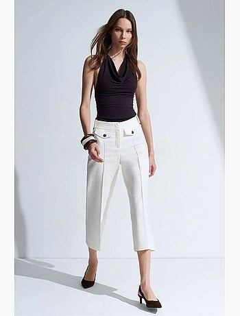 Pantaloni capri in popeline di cotone vita alta dilvin
