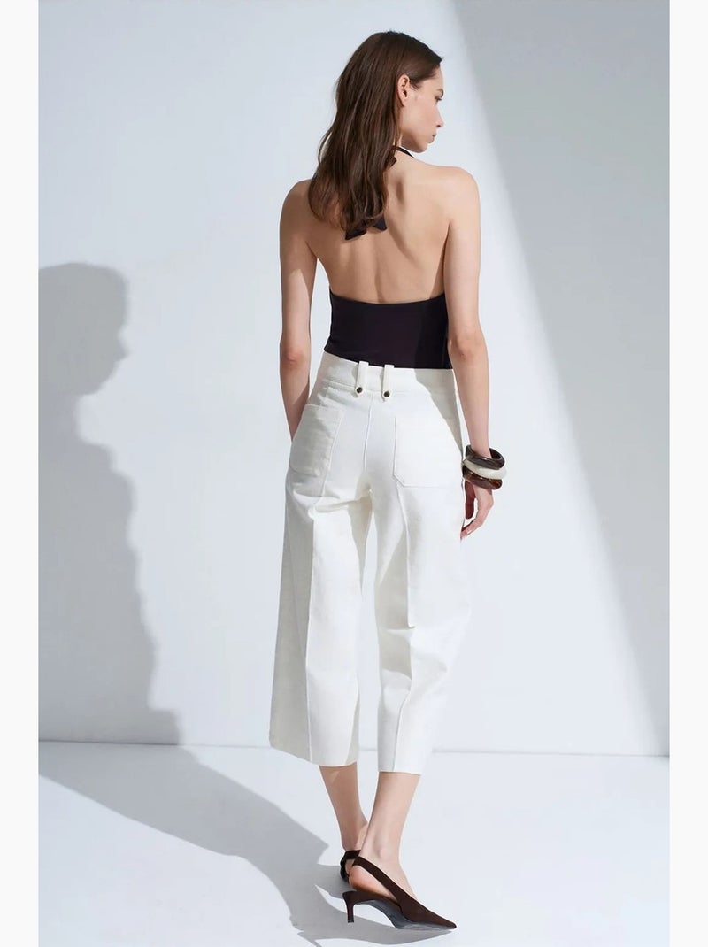 Pantaloni capri in popeline di cotone vita alta dilvin Bianco - Kiabi