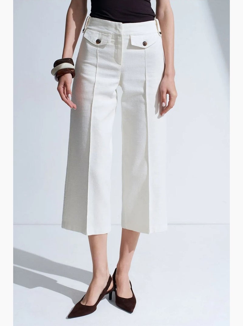 Pantaloni capri in popeline di cotone vita alta dilvin Bianco - Kiabi