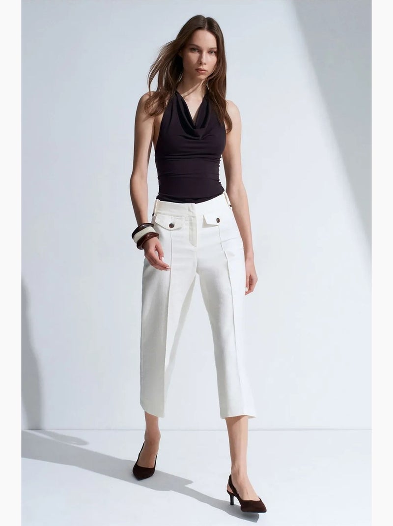 Pantaloni capri in popeline di cotone vita alta dilvin Bianco - Kiabi