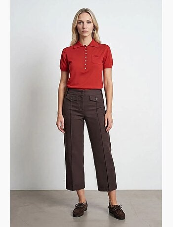 Pantaloni capri in popeline di cotone vita alta dilvin