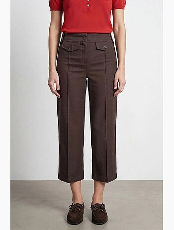 Pantaloni capri in popeline di cotone vita alta dilvin