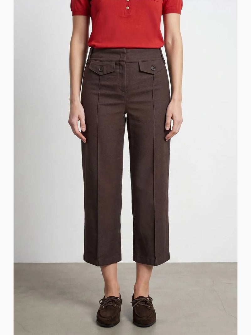 Pantaloni capri in popeline di cotone vita alta dilvin Marrone cioccolato - Kiabi
