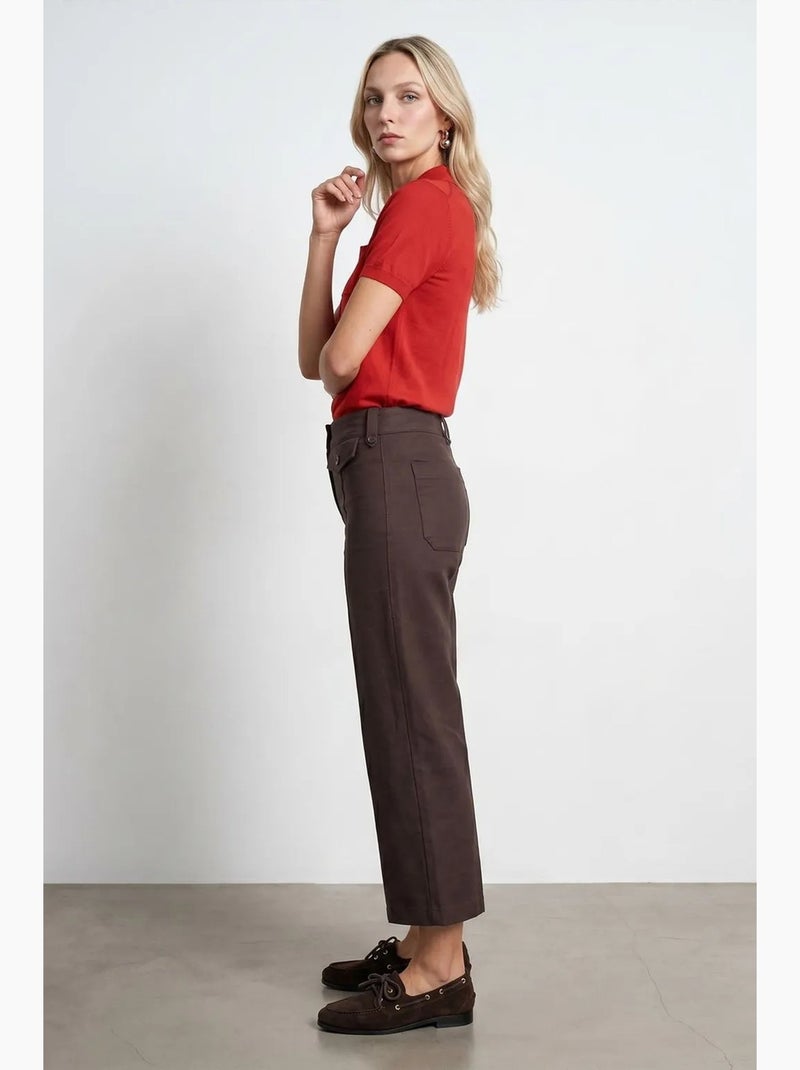 Pantaloni capri in popeline di cotone vita alta dilvin Marrone cioccolato - Kiabi
