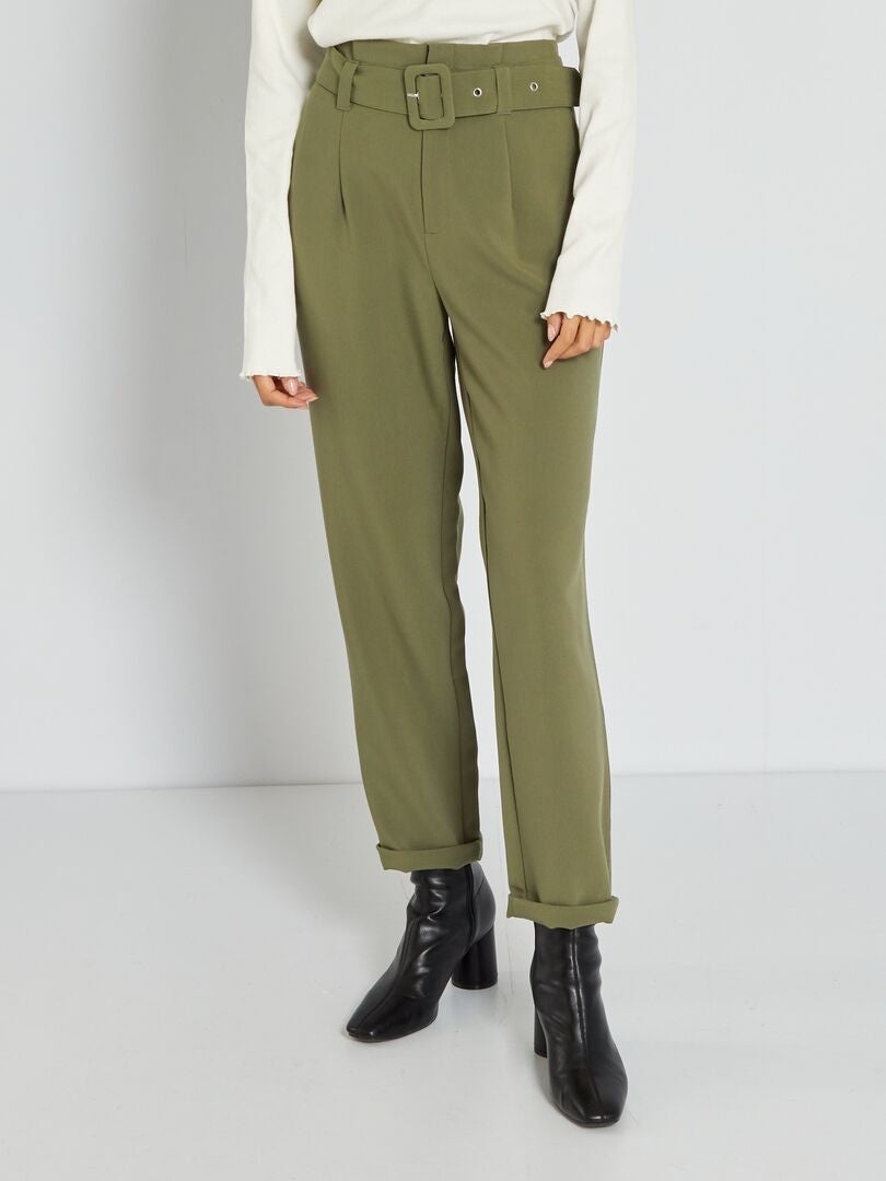 Pantaloni carrot con cintura Verde oliva - Kiabi
