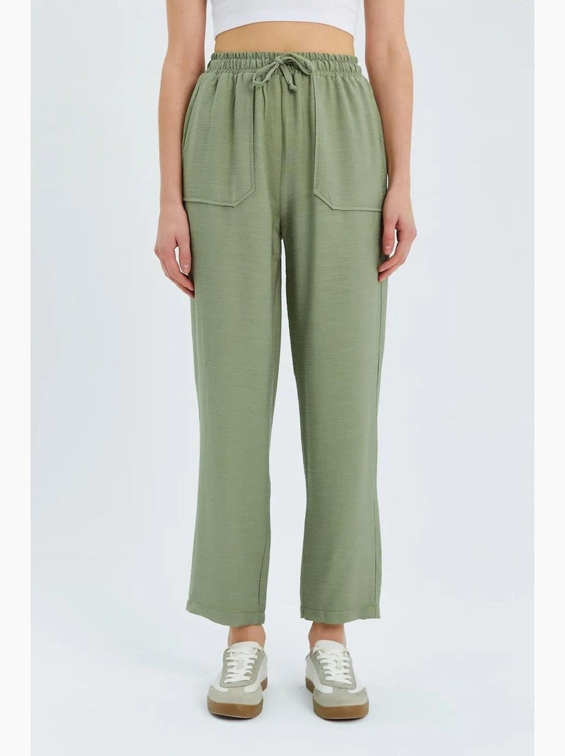 Pantaloni carrot fit a vita alta con coulisse in vita mixray Verde - Kiabi