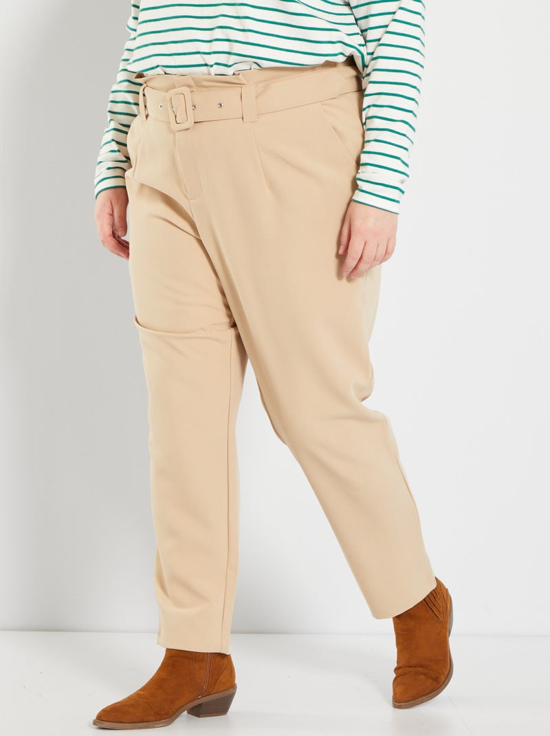 Pantaloni carrot fit con cintura alta BEIGE - Kiabi