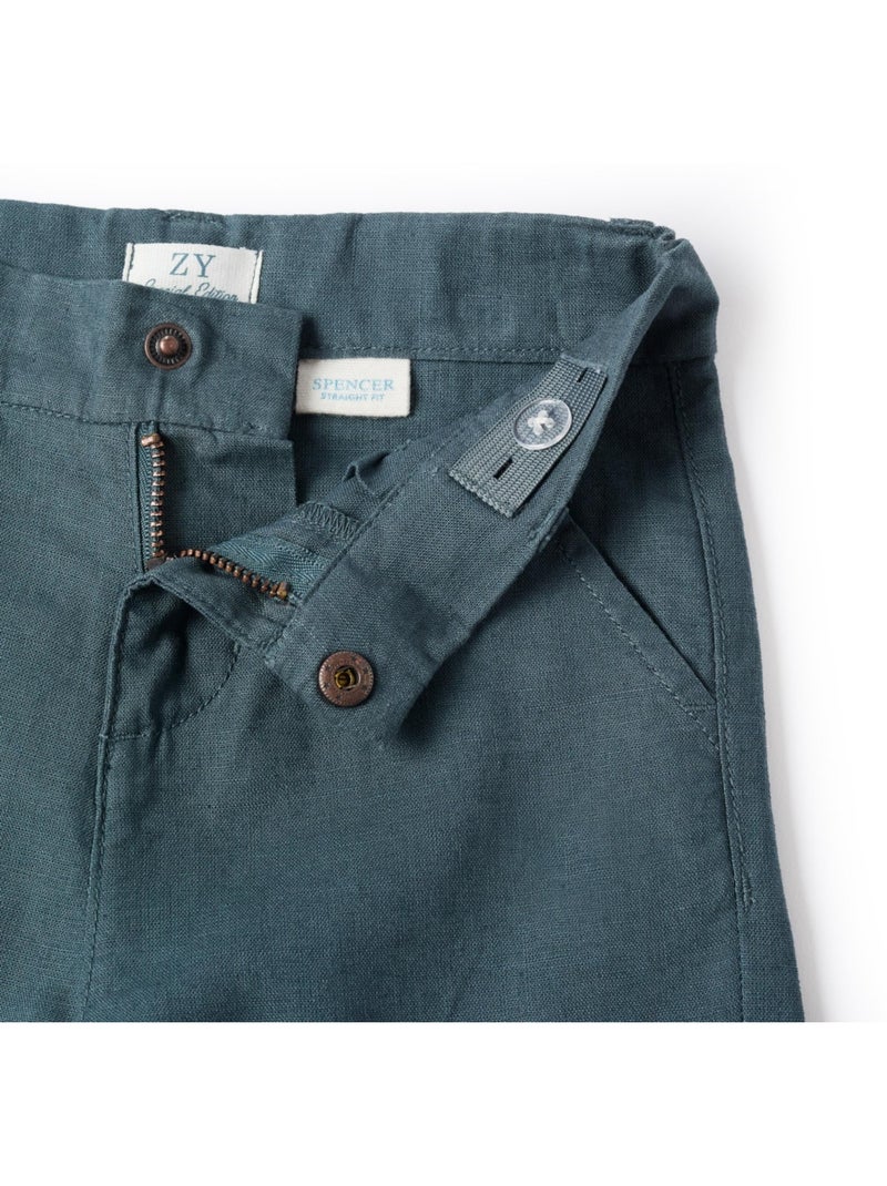 Pantaloni chino a taglio dritto in lino e cotone Blu scuro - Kiabi