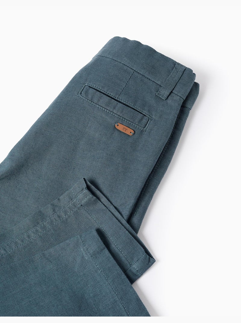 Pantaloni chino a taglio dritto in lino e cotone Blu scuro - Kiabi