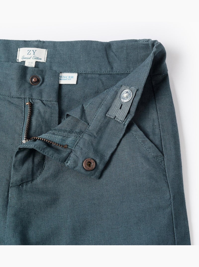 Pantaloni chino a taglio dritto in lino e cotone Blu scuro - Kiabi