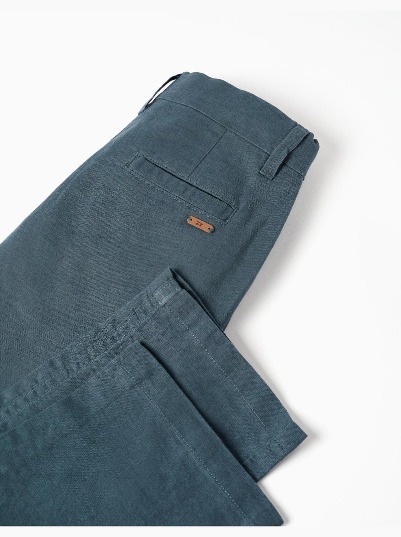 Pantaloni chino a taglio dritto in lino e cotone Blu scuro - Kiabi