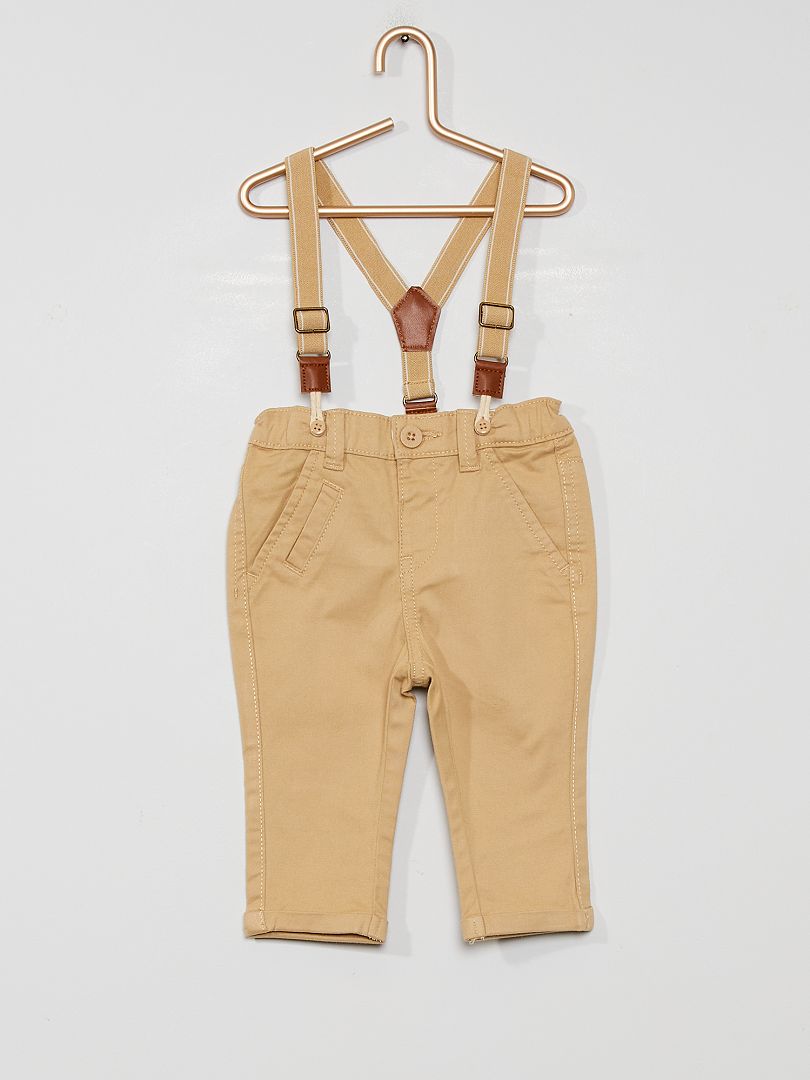 Pantaloni chino con bretelle eco-sostenibili BEIGE - Kiabi