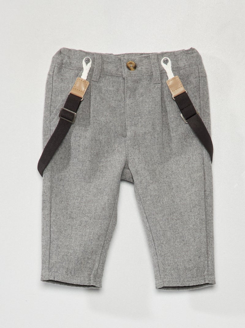 Pantaloni chino in flanella con bretelle staccabili GRIGIO - Kiabi