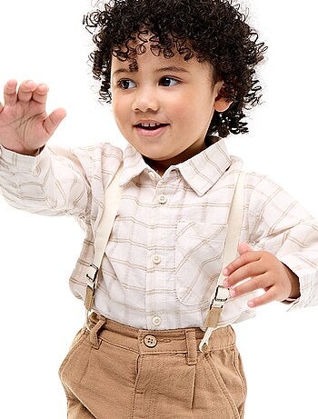 Pantaloni chino in misto lino con bretelle