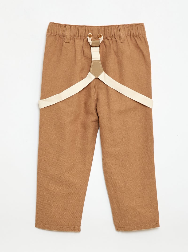 Pantaloni chino in misto lino con bretelle Beige - Kiabi