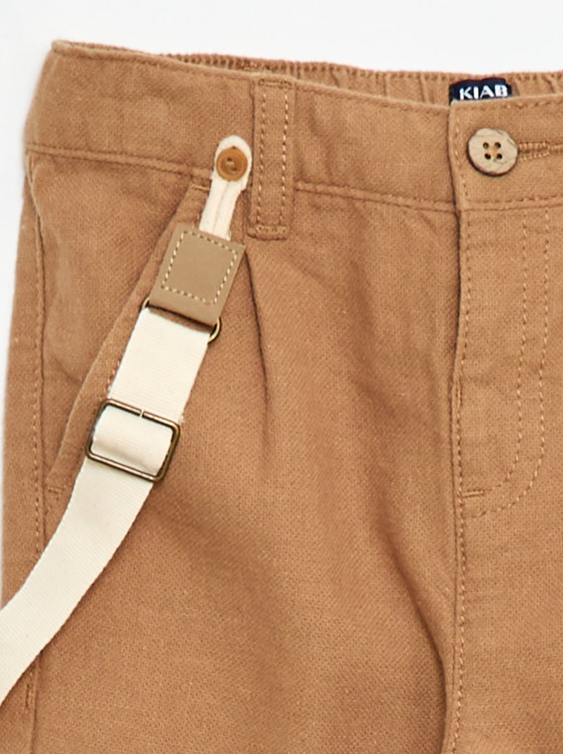 Pantaloni chino in misto lino con bretelle Beige - Kiabi