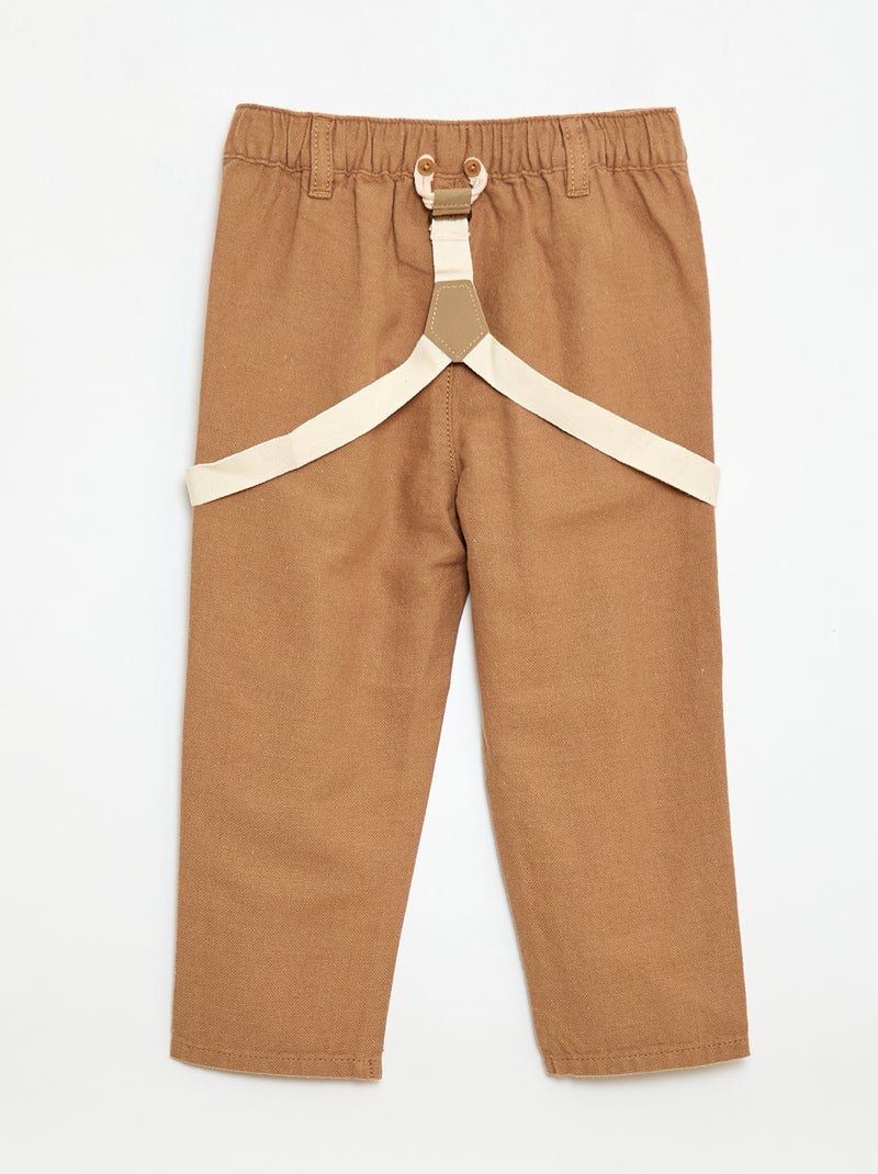 Pantaloni chino in misto lino con bretelle Beige - Kiabi