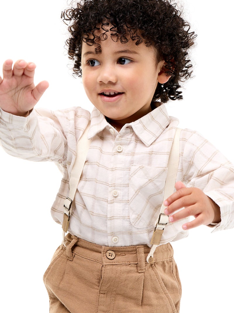 Pantaloni chino in misto lino con bretelle Beige - Kiabi