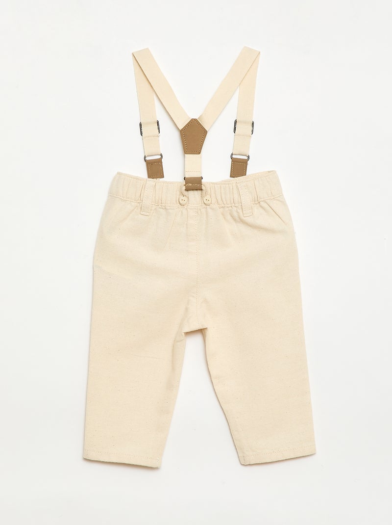 Pantaloni chino in misto lino con bretelle Bianco - Kiabi