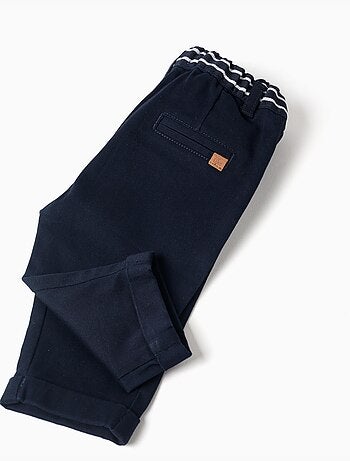 Pantaloni chino in saffiano con nastro a righe