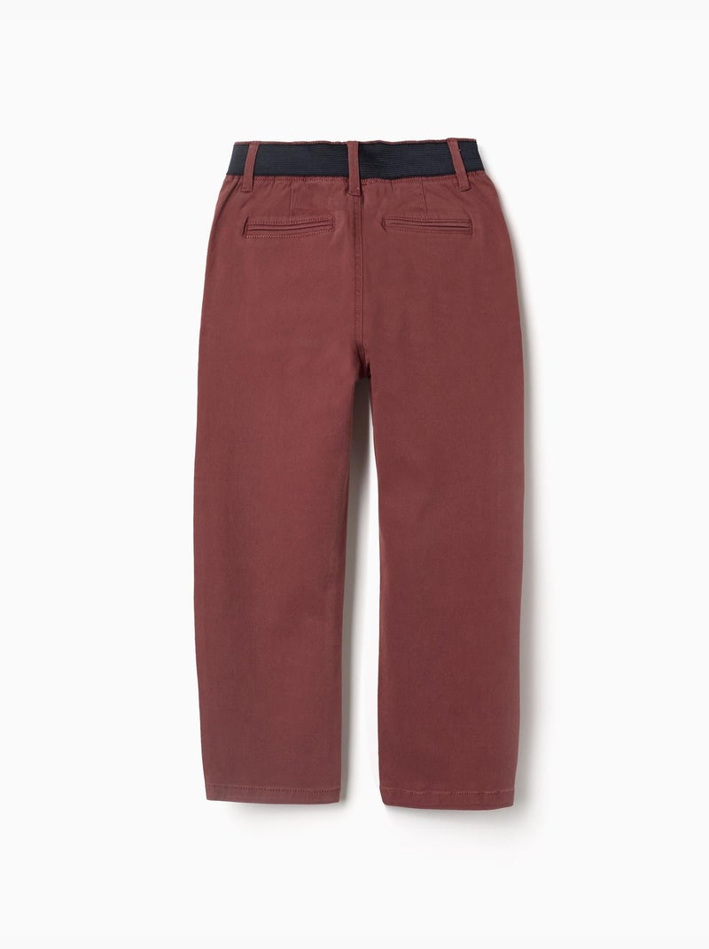 Pantaloni chino in twill a taglio dritto con banda elastica Marrone - Kiabi