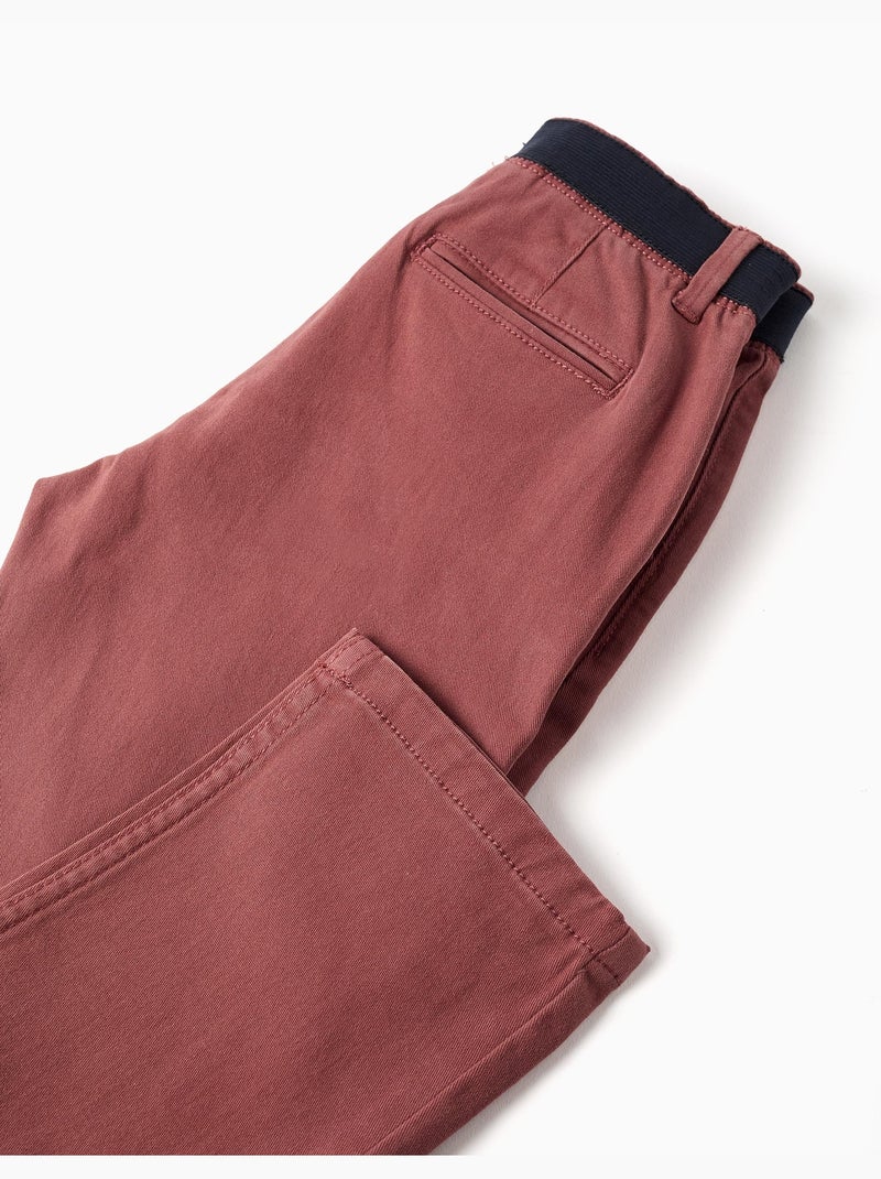 Pantaloni chino in twill a taglio dritto con banda elastica Marrone - Kiabi