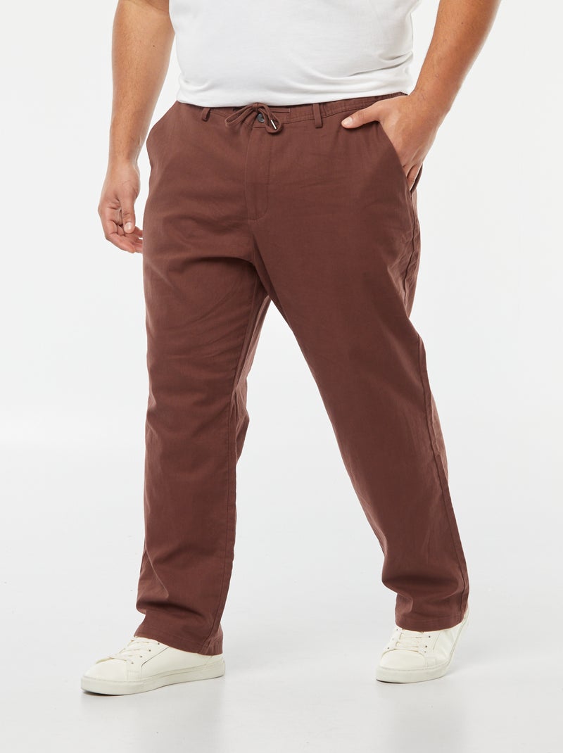 Pantaloni chino regular in misto lino MARRONE - Kiabi