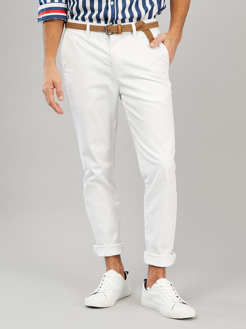 Pantaloni chino skinny + cintura Bianco - Kiabi