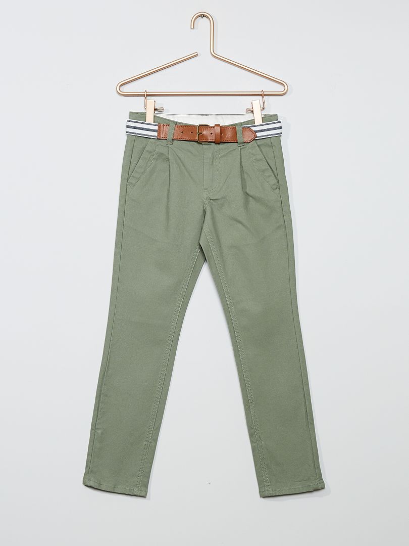 Pantaloni chino slim + cintura a righe VERDE - Kiabi