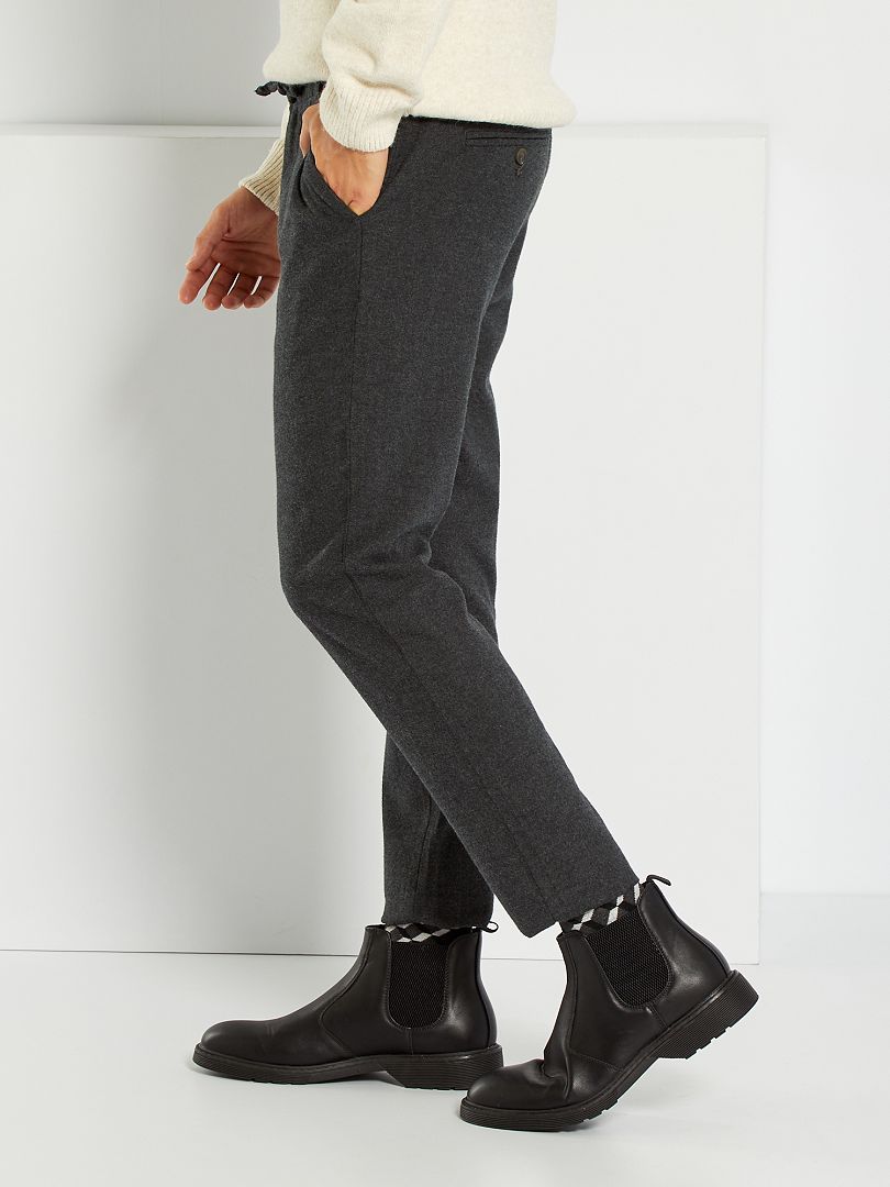 Pantaloni chino slim effetto lanetta grigio - Kiabi