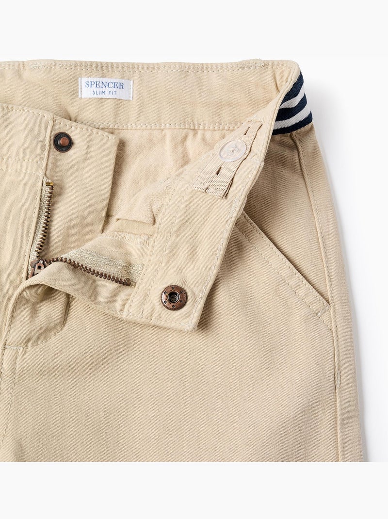 Pantaloni chino slim fit in twill con nastro a righe Beige chiaro - Kiabi