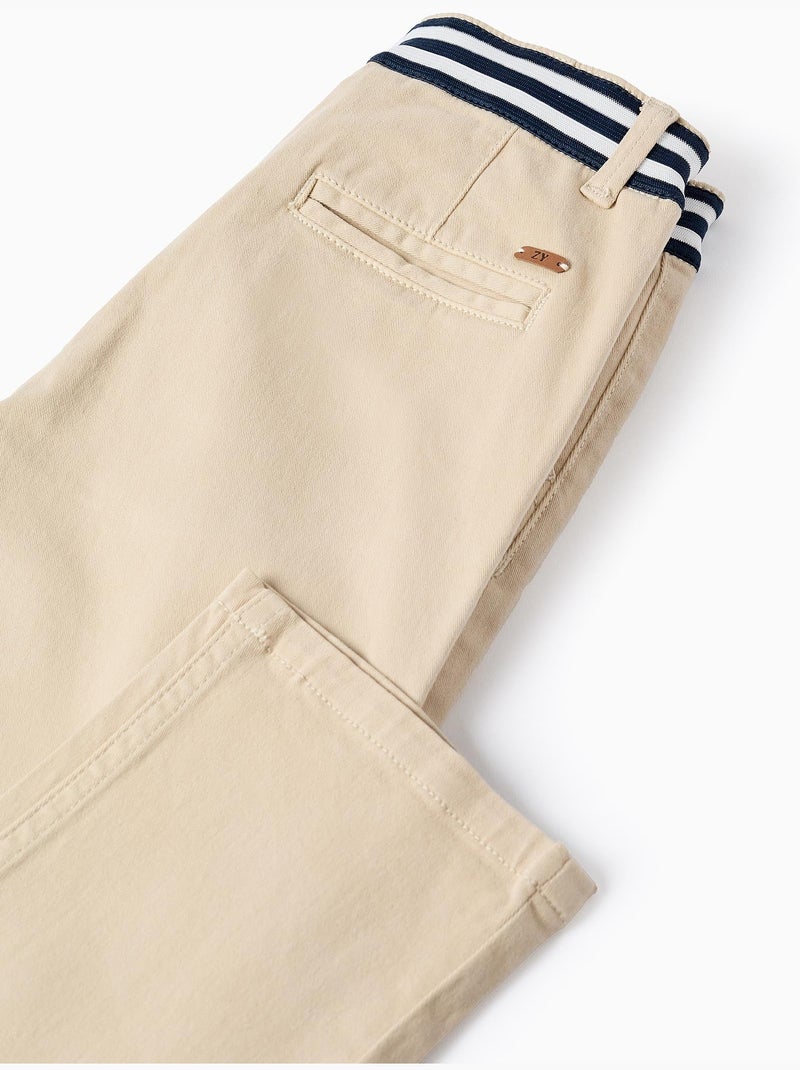 Pantaloni chino slim fit in twill con nastro a righe Beige chiaro - Kiabi